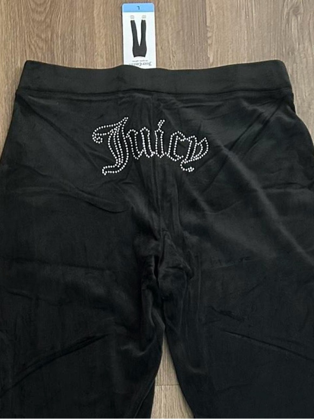 Juicy Couture Black Velour Logo Rhinestone Pants